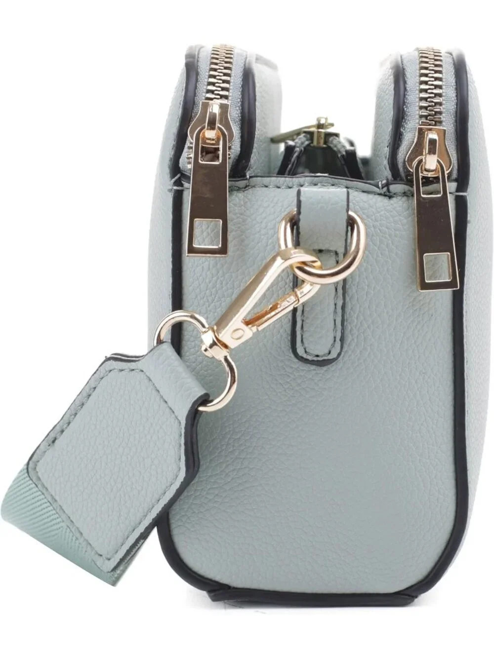 Women's Mint Trendy Triple Zip Small Crossbody Bag Purse with Guitar Strap